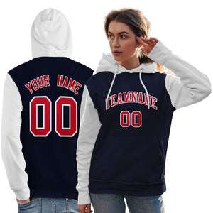 Custom Navy Red-White Raglan Sleeves Pullover Personalized Team Sweatshirt Hoodie