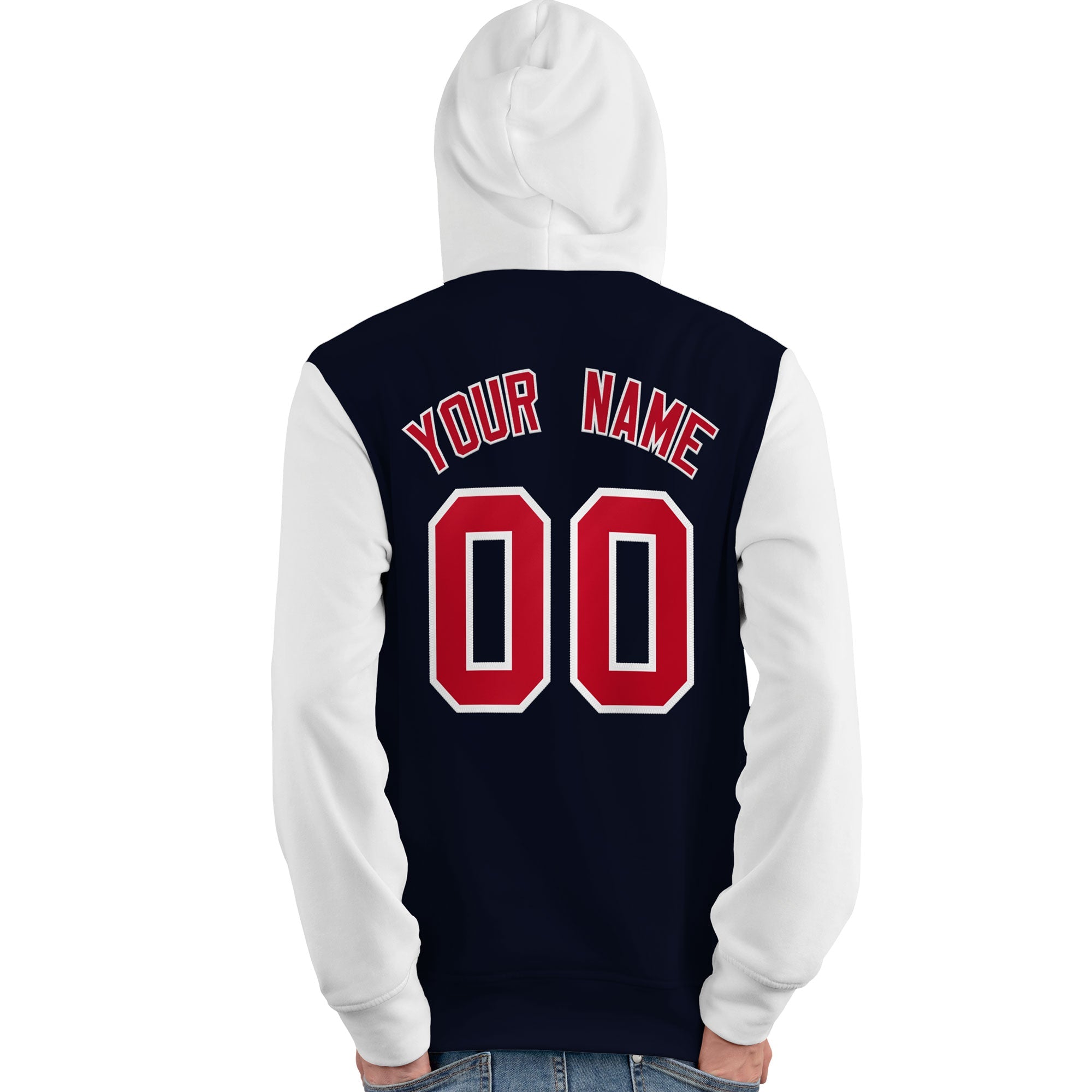 Custom Navy Red-White Raglan Sleeves Pullover Personalized Team Sweatshirt Hoodie