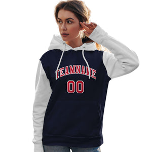 Custom Navy Red-White Raglan Sleeves Pullover Personalized Team Sweatshirt Hoodie