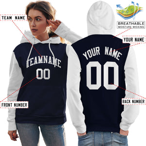 Custom Navy White Raglan Sleeves Pullover Personalized Team Sweatshirt Hoodie