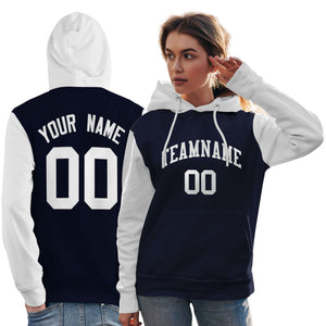 Custom Navy White Raglan Sleeves Pullover Personalized Team Sweatshirt Hoodie