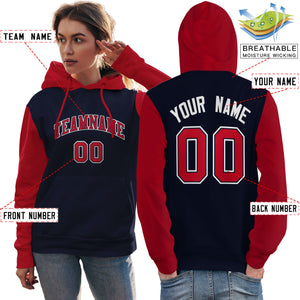 Custom Navy Red-White Raglan Sleeves Pullover Personalized Team Sweatshirt Hoodie