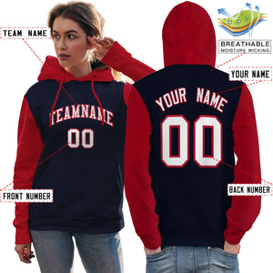 Custom Navy White-Red Raglan Sleeves Pullover Personalized Team Sweatshirt Hoodie