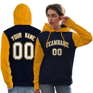 Custom Navy White-Gold Raglan Sleeves Pullover Personalized Team Sweatshirt Hoodie