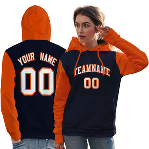 Custom Navy White-Orange Raglan Sleeves Pullover Personalized Team Sweatshirt Hoodie