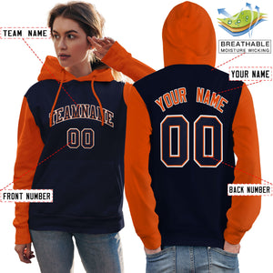 Custom Navy Orange-White Raglan Sleeves Pullover Personalized Team Sweatshirt Hoodie