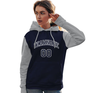 Custom Navy White-Gray Raglan Sleeves Pullover Personalized Team Sweatshirt Hoodie