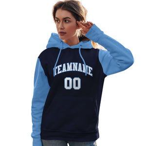 Custom Navy White-Light Blue Raglan Sleeves Pullover Personalized Team Sweatshirt Hoodie