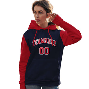 Custom Navy Red-White Raglan Sleeves Pullover Personalized Team Sweatshirt Hoodie