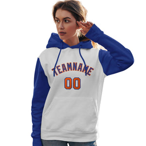 Custom White Royal-Orange Raglan Sleeves Pullover Personalized Team Sweatshirt Hoodie