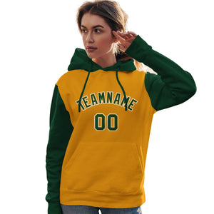 Custom Gold Green-White Raglan Sleeves Pullover Personalized Team Sweatshirt Hoodie