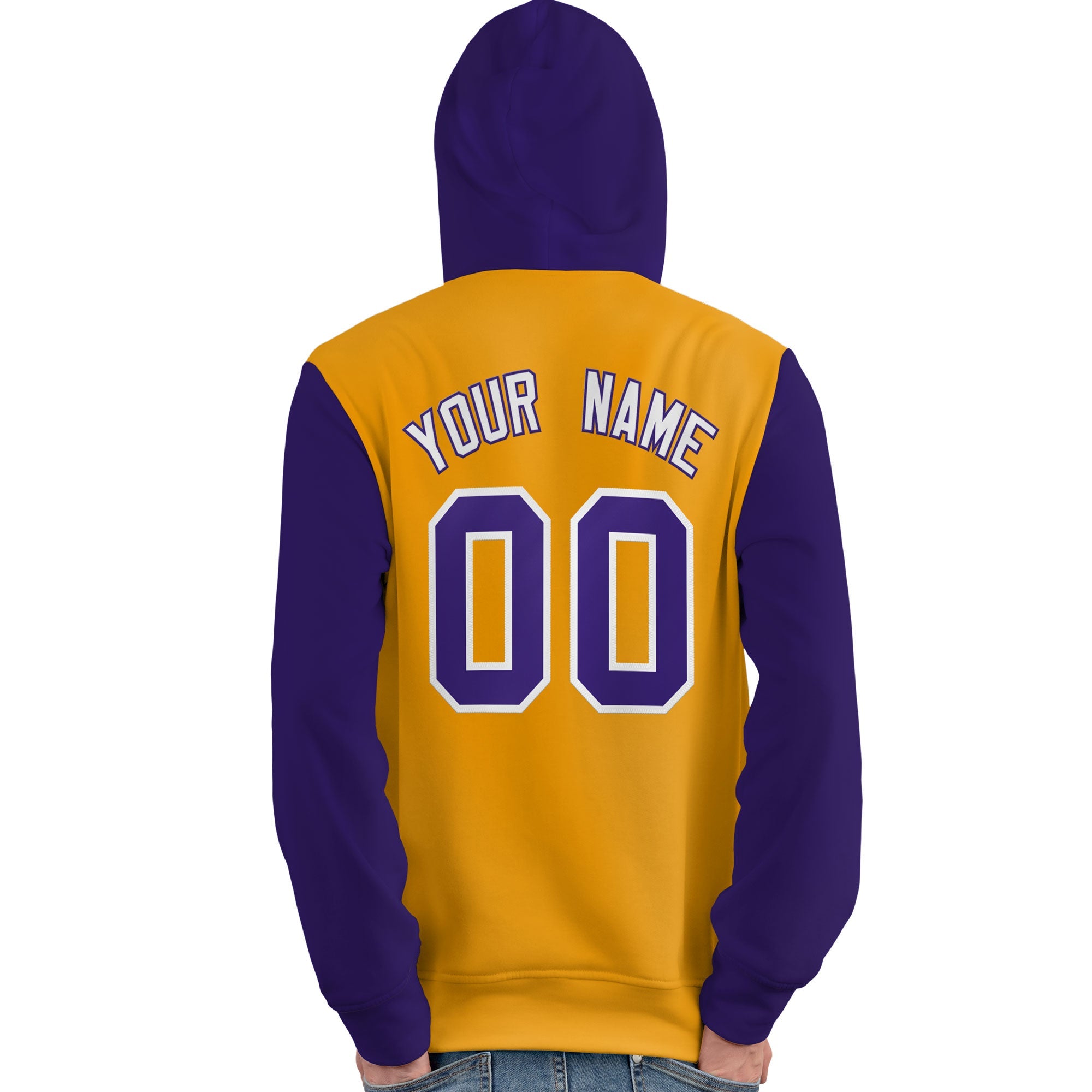 Custom Gold Purple-White Raglan Sleeves Pullover Personalized Team Sweatshirt Hoodie