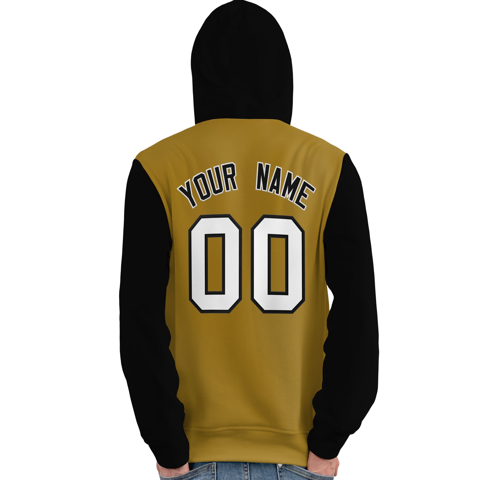 Custom Old Gold White-Black Raglan Sleeves Pullover Personalized Team Sweatshirt Hoodie