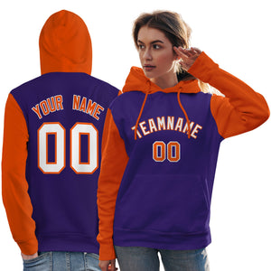 Custom Purple White-Orange Raglan Sleeves Pullover Personalized Team Sweatshirt Hoodie