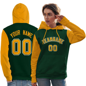 Custom Green Gold-White Raglan Sleeves Pullover Personalized Team Sweatshirt Hoodie