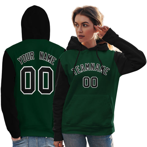 Custom Green Black-White Raglan Sleeves Pullover Personalized Team Sweatshirt Hoodie