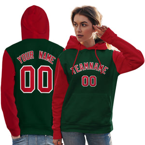 Custom Green Red-White Raglan Sleeves Pullover Personalized Team Sweatshirt Hoodie