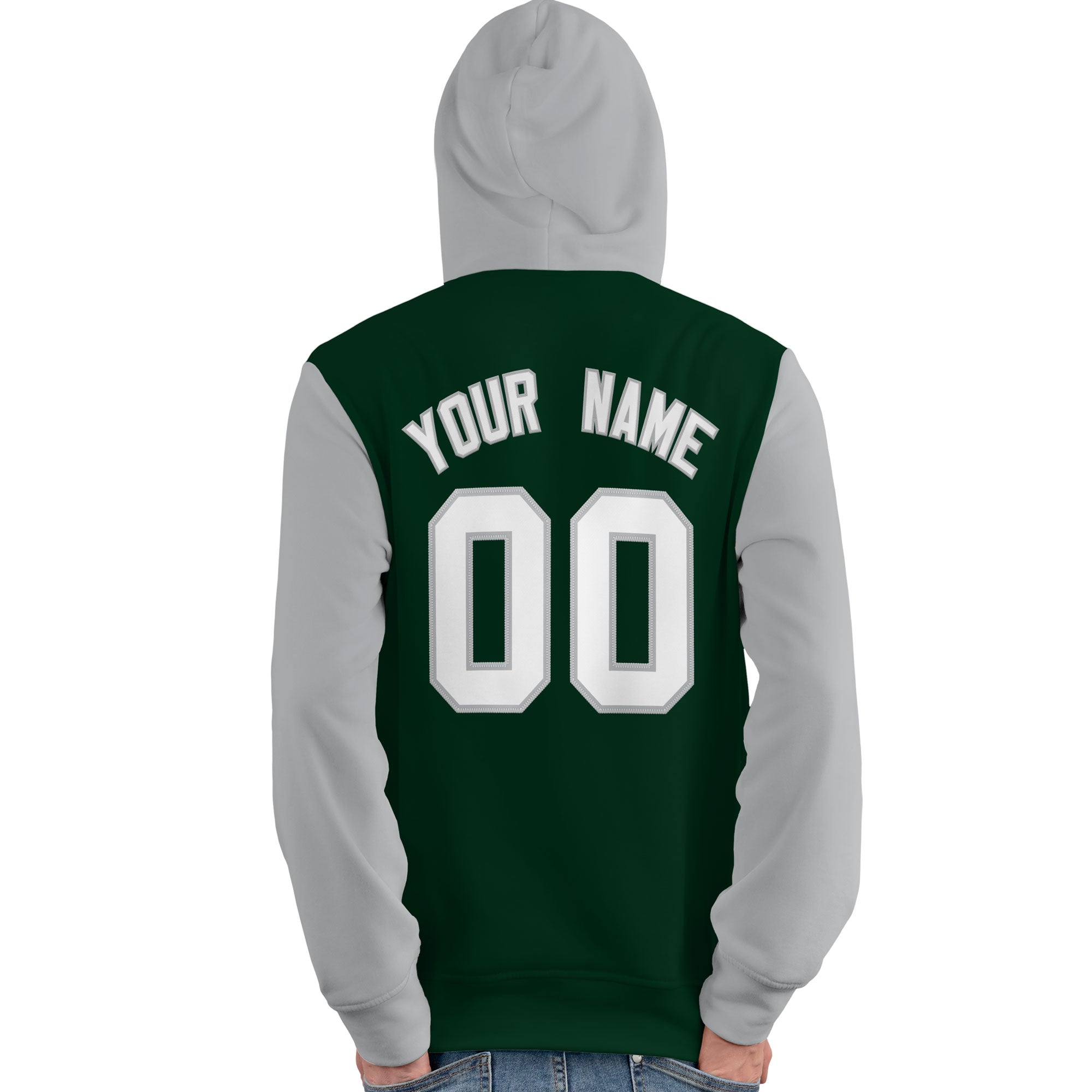 Custom Green White-Gray Raglan Sleeves Pullover Personalized Team Sweatshirt Hoodie