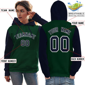 Custom Green Navy-White Raglan Sleeves Pullover Personalized Team Sweatshirt Hoodie