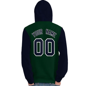 Custom Green Navy-White Raglan Sleeves Pullover Personalized Team Sweatshirt Hoodie