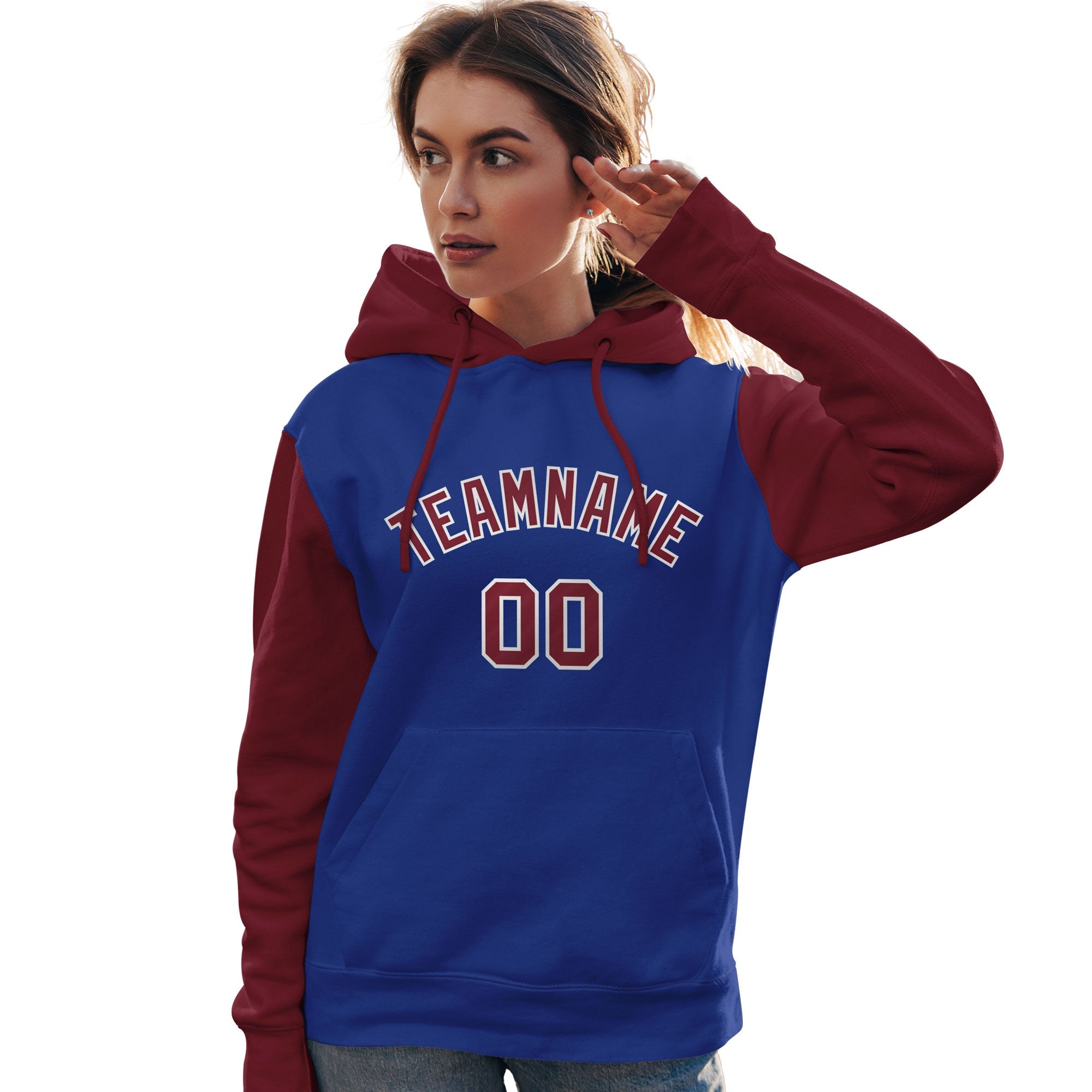 Custom Royal Crimson-White Raglan Sleeves Pullover Personalized Team Sweatshirt Hoodie