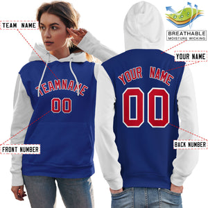 Custom Royal Red-White Raglan Sleeves Pullover Personalized Team Sweatshirt Hoodie