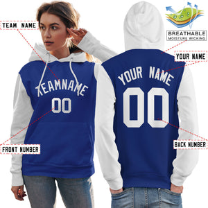 Custom Royal White Raglan Sleeves Pullover Personalized Team Sweatshirt Hoodie