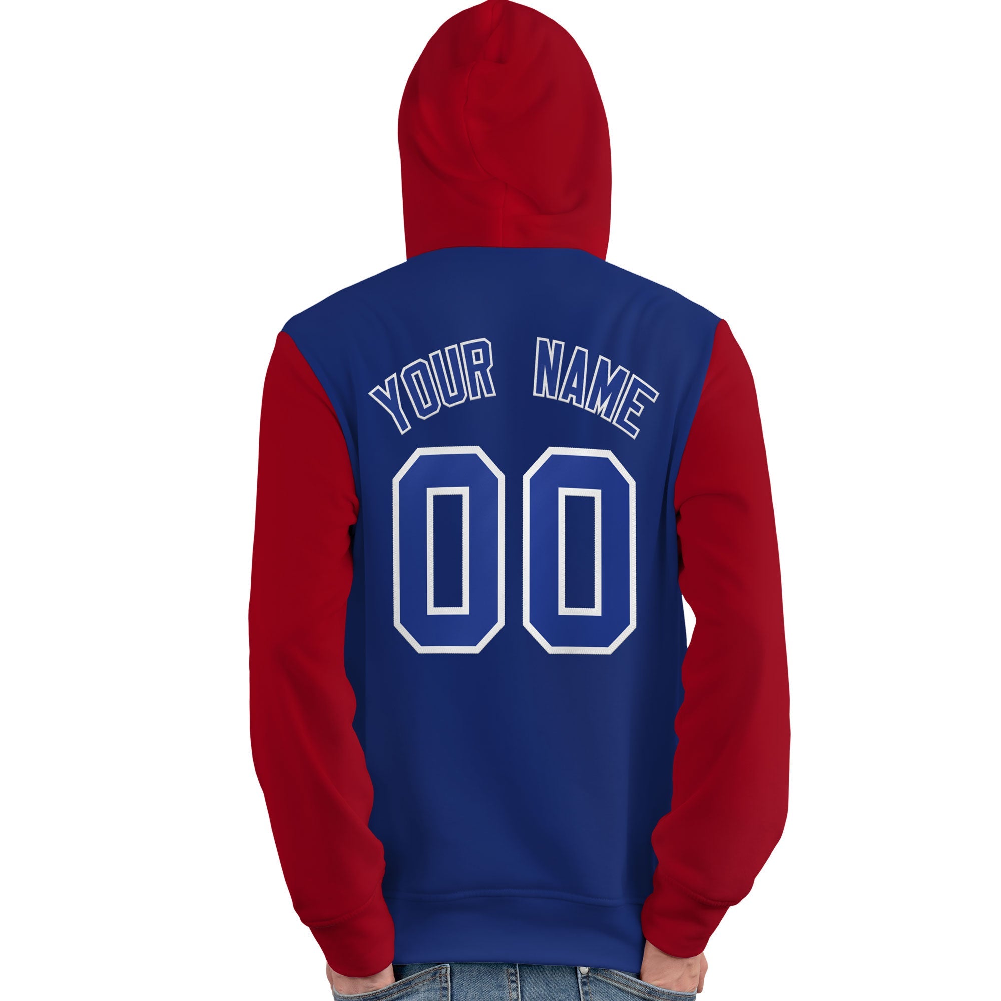 Custom Royal White-Red Raglan Sleeves Pullover Personalized Team Sweatshirt Hoodie