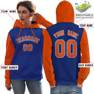 Custom Royal Orange-White Raglan Sleeves Pullover Personalized Team Sweatshirt Hoodie