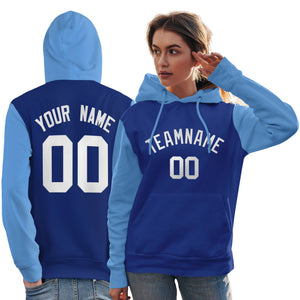 Custom Royal White-Light Blue Raglan Sleeves Pullover Personalized Team Sweatshirt Hoodie