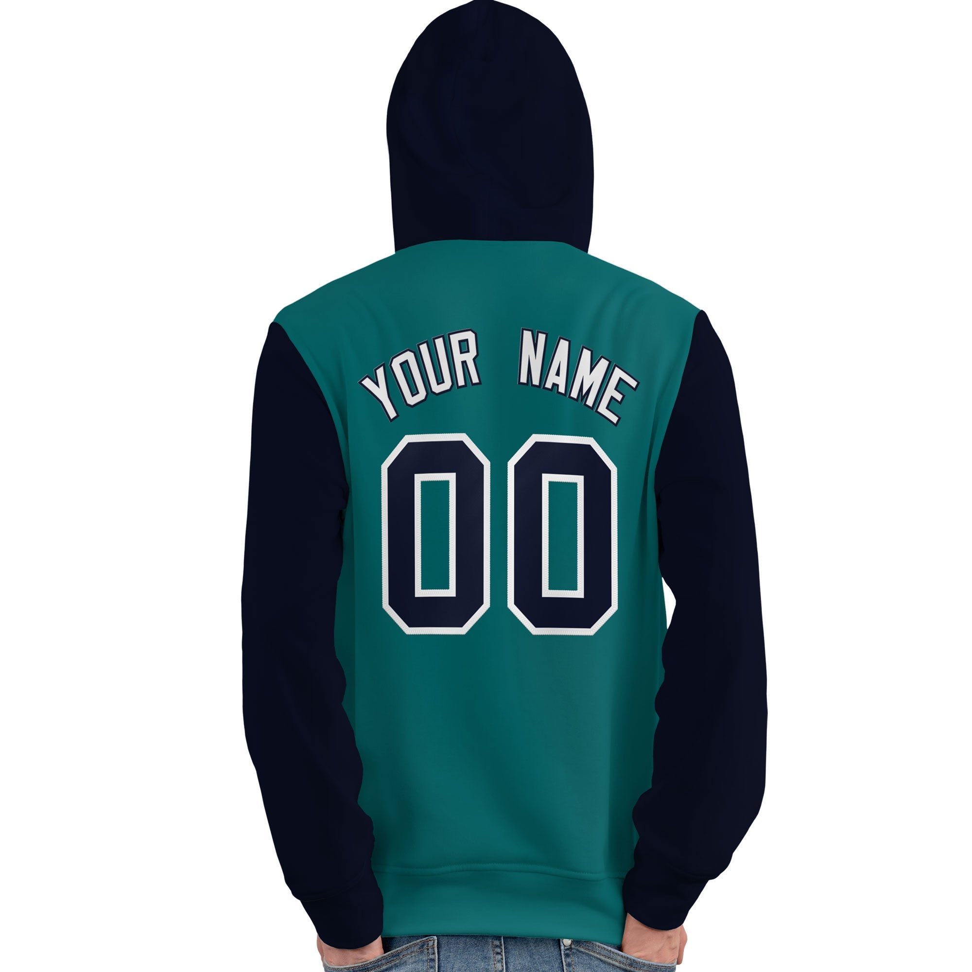 Custom Aqua Navy-White Raglan Sleeves Pullover Personalized Team Sweatshirt Hoodie