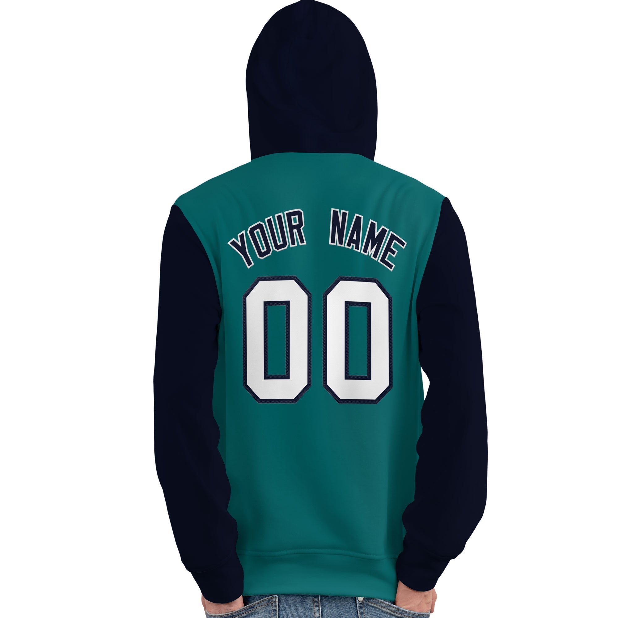 Custom Aqua White-Navy Raglan Sleeves Pullover Personalized Team Sweatshirt Hoodie