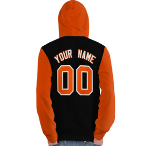 Custom Black Orange-White Raglan Sleeves Pullover Personalized Team Sweatshirt Hoodie