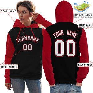 Custom Black White-Red Raglan Sleeves Pullover Personalized Team Sweatshirt Hoodie