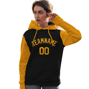 Custom Black Gold Raglan Sleeves Pullover Personalized Team Sweatshirt Hoodie