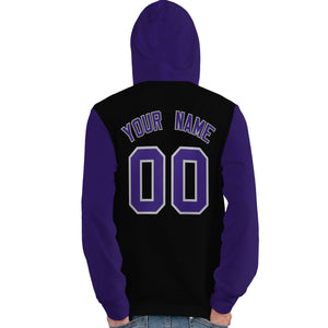 Custom Black Purple-Gray Raglan Sleeves Pullover Personalized Team Sweatshirt Hoodie