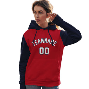 Custom Red White-Navy Raglan Sleeves Pullover Personalized Team Sweatshirt Hoodie