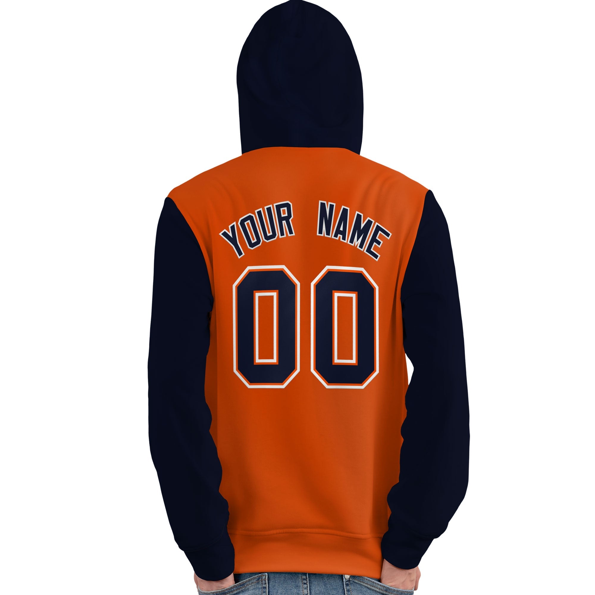 Custom Orange Navy-White Raglan Sleeves Pullover Personalized Team Sweatshirt Hoodie