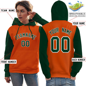 Custom Orange Green-White Raglan Sleeves Pullover Personalized Team Sweatshirt Hoodie