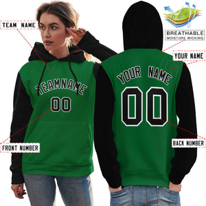 Custom Kelly Green Black-White Raglan Sleeves Pullover Personalized Team Sweatshirt Hoodie