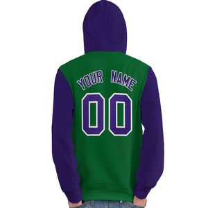 Custom Kelly Green Purple-White Raglan Sleeves Pullover Personalized Team Sweatshirt Hoodie