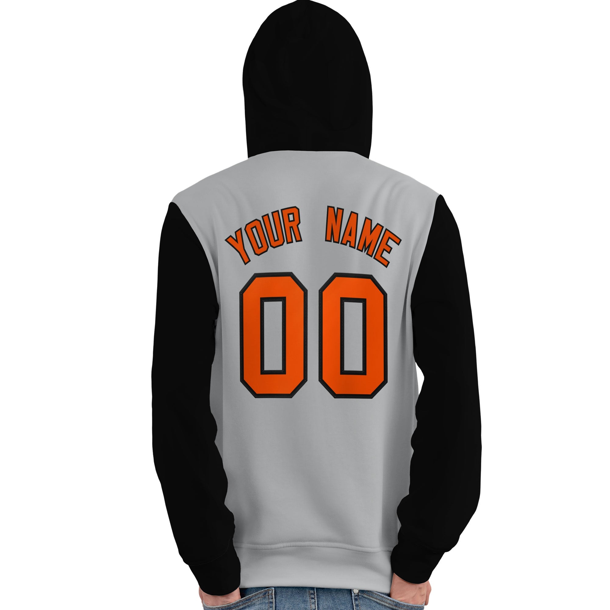 Custom Gray Orange-Black Raglan Sleeves Pullover Personalized Team Sweatshirt Hoodie