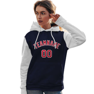 Custom Navy Red-White Raglan Sleeves Pullover Personalized Team Sweatshirt Hoodie