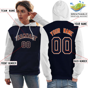 Custom Navy Orange-White Raglan Sleeves Pullover Personalized Team Sweatshirt Hoodie