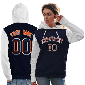 Custom Navy Orange-White Raglan Sleeves Pullover Personalized Team Sweatshirt Hoodie