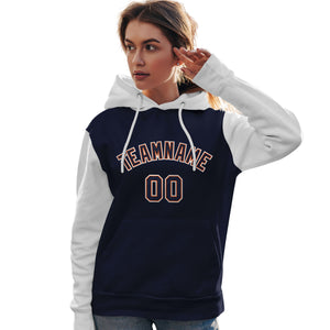 Custom Navy Orange-White Raglan Sleeves Pullover Personalized Team Sweatshirt Hoodie