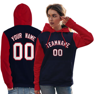 Custom Navy White-Red Raglan Sleeves Pullover Personalized Team Sweatshirt Hoodie