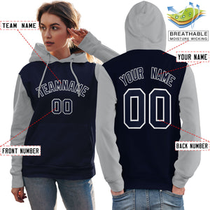 Custom Navy White-Gray Raglan Sleeves Pullover Personalized Team Sweatshirt Hoodie