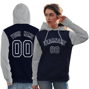 Custom Navy White-Gray Raglan Sleeves Pullover Personalized Team Sweatshirt Hoodie