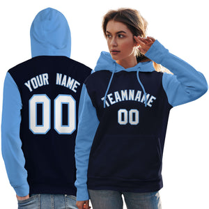 Custom Navy White-Light Blue Raglan Sleeves Pullover Personalized Team Sweatshirt Hoodie